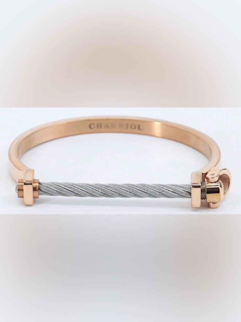 Charriol Stainless Steel Gold Plated Crystal Ladies Cable Bangle Bracelet 349$